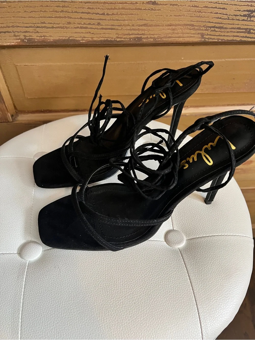 Lulus Black Lace Up Heels | Strappy Square Toe Stiletto Sandals | 8.5 NWOB
